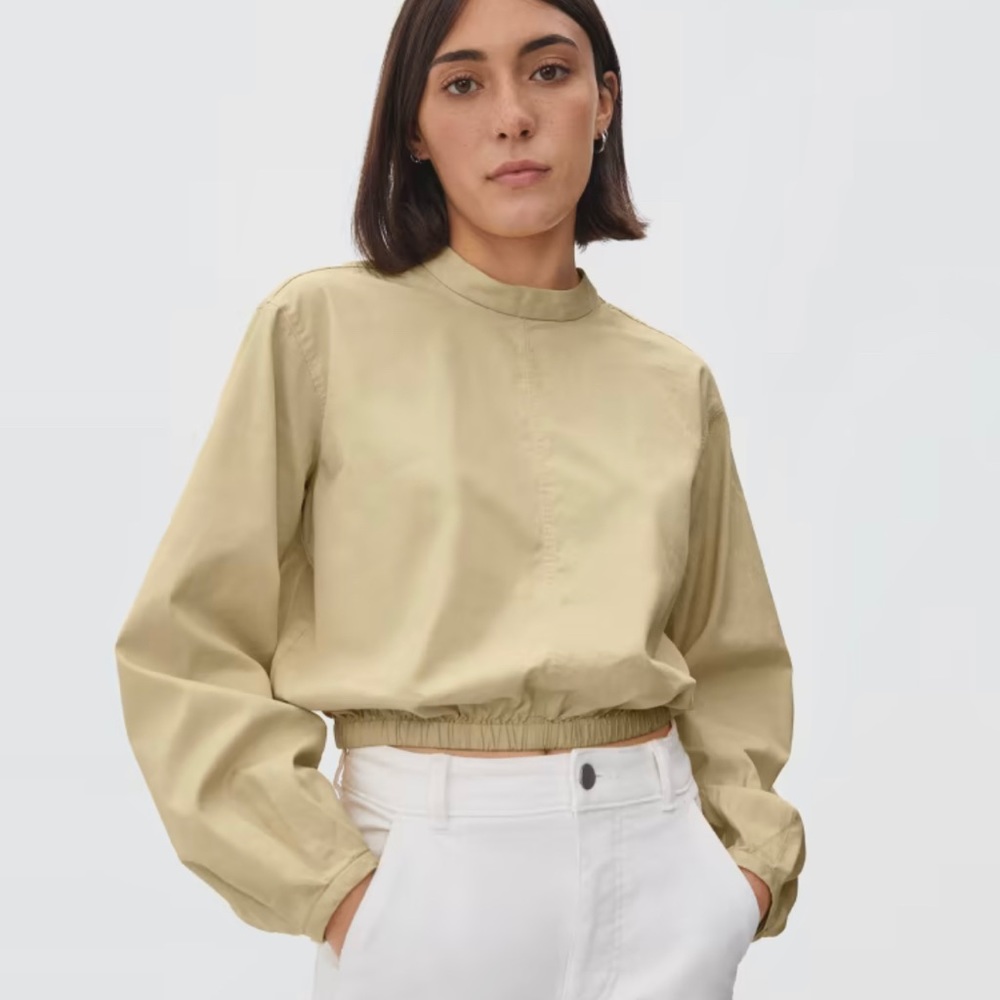 Everlane Mockneck Bubble Top in wheat